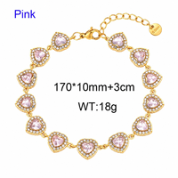 Bracelet en acier inoxydable avec zircone cubique en forme de cœur coloré, bijoux à maillons halo dorés pour femmes, à porter au quotidien, cadeaux tendance