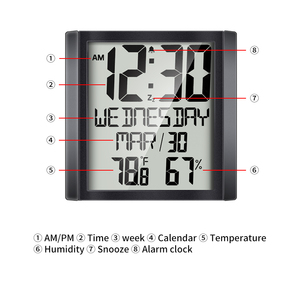 Hiện Đại Trang Trí Nội Thất Kỹ Thuật Số Đồng Hồ Báo Thức Đa Chức Năng Nhiệt Độ Độ Ẩm Lịch Hiển Thị Điện Tử Phong Trào Đồng Hồ Treo Tường - Product Image 3