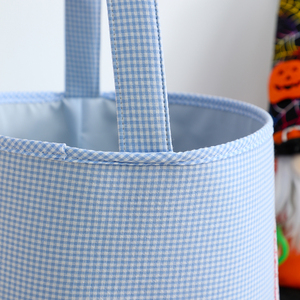 Paniers d'Halloween à carreaux rose pastel et bleu, sacs à bonbons réutilisables en <span class=keywords><strong>toile</strong></span> avec un joli seau à bonbons en forme de citrouille pour filles et garçons - Product Image 6