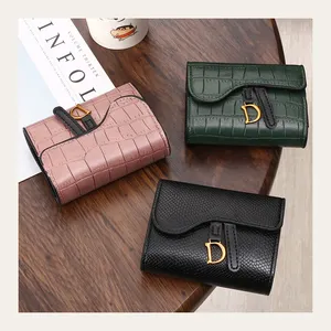 Women Short Wallet Small Luxury Brand Leather Purse Ladies Card Bag accordion style credit business cards holder short Wallet