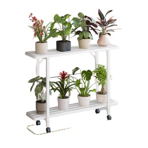 Support de plantes portable en métal blanc pour intérieur et extérieur avec roulettes pour balcon et jardin - Product Image 1