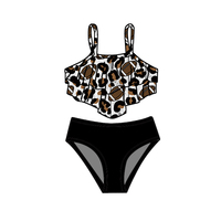 Nuevo Conjunto de Dos Piezas de Traje de Baño para Niñas Pequeñas con Top con Volantes y Pantalones Cortos de Bikini, Ropa para Niños, Patrones Personalizados, Trajes de Baño al por Mayor