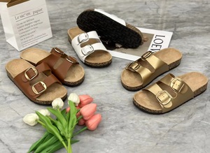 Verano mujer niñas mujer gruesa suela <span class=keywords><strong>de</strong></span> corcho playa plana doble hebilla diapositivas zapatillas <span class=keywords><strong>Sandalias</strong></span> - Product Image 3