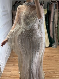 Robe de soirée sirène perlée couleur nude Serene <span class=keywords><strong>Hill</strong></span> LA73534 avec cape à col montant assortie pour femme, idéale pour invitées de mariage 2026 - Product Image 5