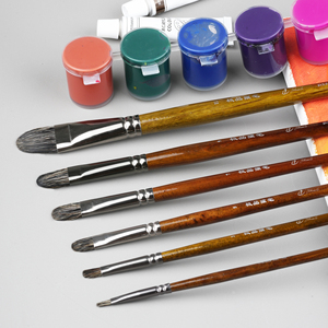 Set di 6 Pennelli Professionali per Pittura a Olio e Acrilico con Manico Lungo in Betulla e Setole Naturali di Tasso - Product Image 2