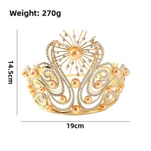 Corona de Lujo de Aleación con Pedrería Chapada en Oro para <span class=keywords><strong>Miss</strong></span> Universo, Tiaras y Coronas para Concursos, Bailes de Graduación, Bodas y Aniversarios - Product Image 5