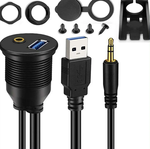 <span class=keywords><strong>Cable</strong></span> de Extensión USB Doble Impermeable IP67 de 1 m para Barco/Automóvil, Conector de Montaje Empotrado en Panel, AUX para Audio Estéreo de 3,5 mm, PVC, Monitor 4K - Product Image 2
