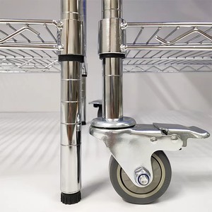 מדפי רשת תיל מצופים כרום ביתיים עם גלגלות מעובות ומדפי מתכת תעשייתיים אנטי-סטטיים לאחסון - Product Image 5