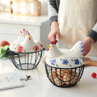 Creatieve Ei Mand Kip Draad Kippenei Houder Fruitmand Collectie Keramische Decoratie Keuken Opslag