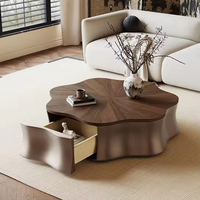 Table basse en bois massif de style moderne italien vintage, design en forme de pétales de papillon, décoration simple pour la maison, style bois massif pour le salon