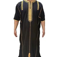 CCY Caftan Marocain Brodé à Rayures Meilleure Vente Vêtement Musulman Traditionnel Tissu Lumineux Prier Qamis à Manches Courtes