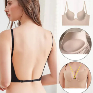 Womens Seamless Low <strong>Back</strong> <strong>Bra</strong> Wire Lifting Deep U Shaped Plunge Backless <strong>Bra</strong> <strong>With</strong> Convertible <strong>Clear</strong> <strong>Straps</strong> - Product Image 3