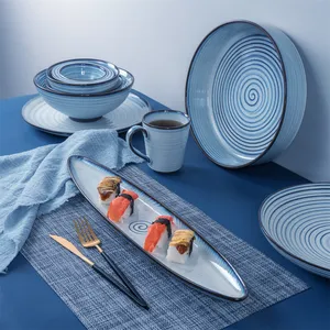 Pito Hàn Quốc Nhật Bản Phong Cách hình bầu dục hình dạng handpainted dòng sứ phục vụ tấm món ăn gốm Sushi tấm cho nhà hàng