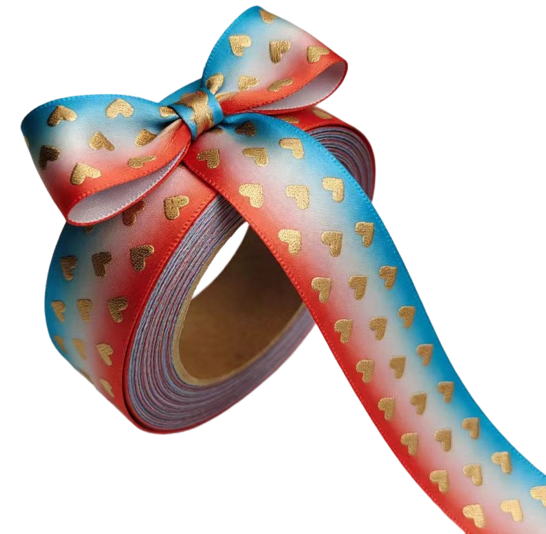 2.5cm Christmas Ribbon Gold Foil Satin Ribbon Gift Wrapping Ribbon for Gift Boxes Flower Bouquets Cake Decoration