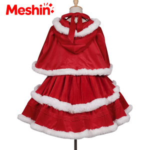 Meshin Girls Christmas Dress With Hooded Cloak Red Green Purple Victorian Style Costume Dress For Children Holiday Wear - Product Image 3