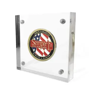 Customized Acrylic Challenge Coin Display Holder Clear Case Stand with Magnetic Fasteners for an Antique Coin Square Shape