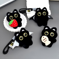 Porte-clés en peluche chat noir de haute qualité, pendentif chat de dessin animé mignon, breloque de sac, décorations de poupée aux grands yeux, commandes en gros personnalisées