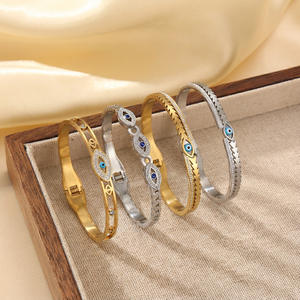 RINHOO Pulseras <span class=keywords><strong>de</strong></span> Acero Inoxidable con Incrustaciones <span class=keywords><strong>de</strong></span> Zirconia, <span class=keywords><strong>Ojo</strong></span> Turco Hueco Azul, Brazaletes Sencillos <span class=keywords><strong>de</strong></span> la Suerte con Ojos <span class=keywords><strong>de</strong></span> Demonio <span class=keywords><strong>para</strong></span> Mujer y Hombre, Joyería Amuleto - Product Image 3