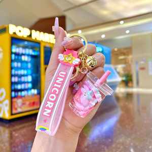 New Cute <b>Key</b> <b>Chain</b> Ring Creative Filled Liquid Oil Quicksand Floating Bag Pendant Donuts Liquid Keychain - Product Image 6