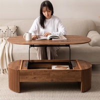 Table basse relevable en bois massif de style nordique avec rangement, design moderne pour salon, mobilier de maison
