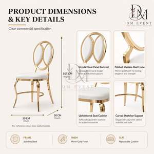 Chaise de mariage en acier inoxydable doré à double anneau superposé avec coussin blanc pour événements de mariage et banquets - Sièges pour événements - Product Image 5