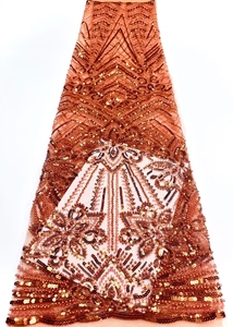 Tissu en dentelle verte perlée en gros avec sequins, tissu en dentelle fleurie avec perles et nacre pour robes de <span class=keywords><strong>mariée</strong></span> et de soirée - Product Image 3