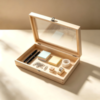 Boîte de rangement en bois de pin naturel avec couvercle à clapet en verre, boîte de rangement de bureau pour artisanat, bijoux, papeterie, collection
