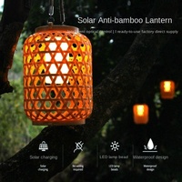 Lustre Solaire Extérieur en Bambou Tressé à LED, Luminaires Suspendus pour Cour, Balcon, Jardin, Ambiance, Étanche, Commande par Bouton Poussoir