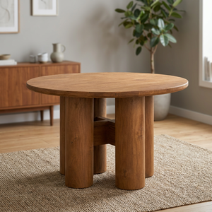 <b>Solid</b> Teak Durable <b>Dining</b> <b>Table</b> Four Cylindrical Pedestal Base Scandinavian Design Eco-Friendly Waterproof School Furniture - Product Image 3