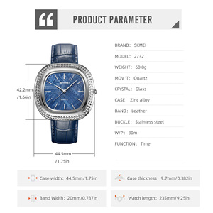Montre-bracelet élégante et tendance SKMEI pour femme, cadran bleu, boîtier argenté <span class=keywords><strong>avec</strong></span> lunette à motif clou de <span class=keywords><strong>Paris</strong></span>, bracelet en cuir, mouvement à quartz 2732 - Product Image 6