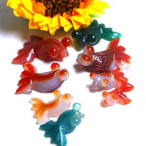 ขายส่งจำนวนมากธรรมชาติอาเกตปลาทองหินงานฝีมือคริสตัลหินรักษาพลอยพลอยควอตซ์ - Product Image 1