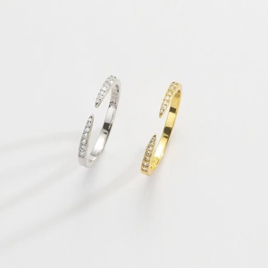 925 Silver & Gold Plated Zircon Diamond Band <b>Cheap</b> Pave Setting Open <b>Rings</b> - Product Image 3