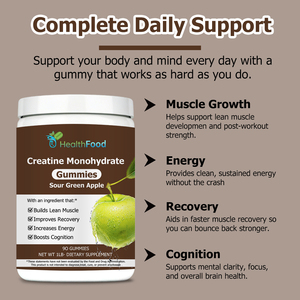 Top Quality Creatine Monohydrate Gummies Pure Creatine Gummies for Adults Muscle Building <b>Supplements</b> Sour Green Apple Taste - Product Image 3