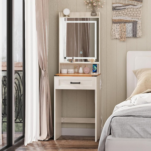 Factory Supplier Small Farmhouse Wooden Makeup Vanities <strong>Desk</strong> <strong>with</strong> <strong>Narrow</strong> Storage <strong>Drawer</strong> White Thin Dressing Table for Bedroom - Product Image 2