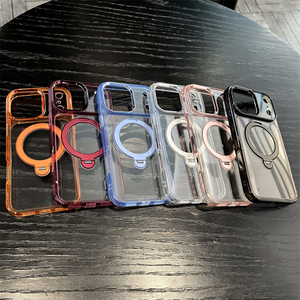 เคสโทรศัพท์ iPhone 15 Pro Max แบบใส 360 องศา พร้อมวงแหวนแม่เหล็กและขาตั้ง วัสดุ TPU ผสม PC, เคสใสพร้อมขาตั้งสำหรับ iPhone 18 Pro Max - Product Image 1