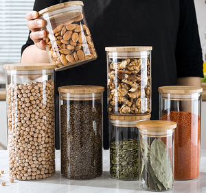 网店新品厨房木盖玻璃食品储藏罐套装 - Product Image 3