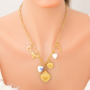 Collar de Perlas de Acero Inoxidable Estilo Europeo Americano con Colgante de Corazón, Cadena para Clavícula, Chapado en Oro de 18K, Regalo de Joyería - Product Image 3