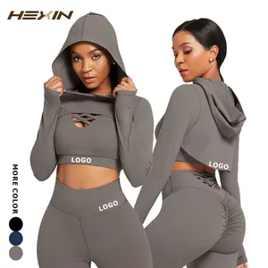 Hexin जिम कपड़े फसल शीर्ष योग सूट सहज Tracksuits महिलाओं के लिए 3Pcs सहज योग सेट Activewear सेट