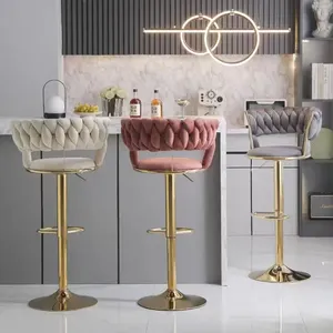 China Factory Nordic Swivel Counter Bar Stool Custom Luxury Kitchen Island Velvet Bar Chair With Footrest