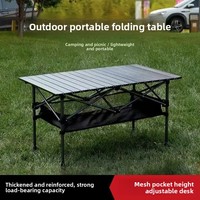 Table de camping pliable ultralégère à hauteur réglable avec poche en filet, table de pique-nique et barbecue portable avec filet de rangement