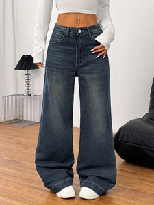Pantalones largos de pierna ancha estilo retro americano europeo y americano, pantalones vaqueros holgados de pierna recta estilo chica picante. - Product Image 3
