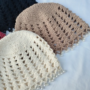 Chapeau Bob Bohème en Crochet Perlé pour <span class=keywords><strong>Femme</strong></span>, en <span class=keywords><strong>Coton</strong></span> Tricoté Creux avec Pompon Perlé, Chapeau de Soleil Fait Main Respirant pour l'<span class=keywords><strong>Été</strong></span> - Product Image 5