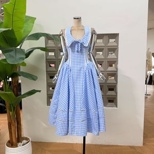 Vente en gros de vêtements de boutique, robe <span class=keywords><strong>rétro</strong></span> à carreaux sans manches, dos nu, taille haute - Product Image 5