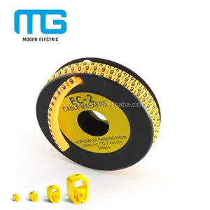 Tira de marcador de Cable de PVC amarillo EC-1 para cable de alambre 0,75-1.5mm2 con número 0-9, letra de A-Z