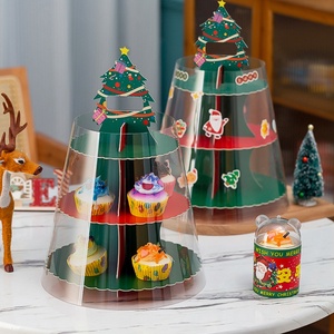 Double Layer Round Premium Christmas Cupcake <b>Box</b> with Clear Cover Gift Stand - Product Image 3