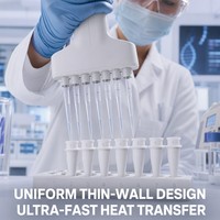 Tube PCR blanc de 0,2 ml (200 µl) à 8 bandes, non stérile, jetable, en plastique, pour la recherche et les tests moléculaires PCR en laboratoire