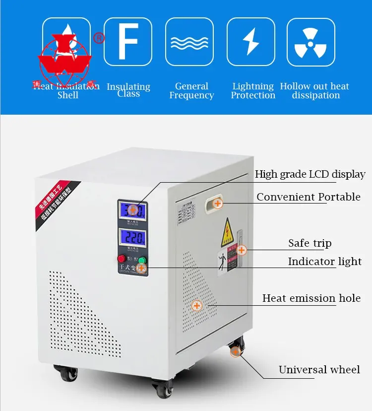 Vendita calda portatile trifase tipo secco Step Up o Step Down 20kVA 220V 380V 30kva 65kva trasformatore di isolamento prezzo trasformatore