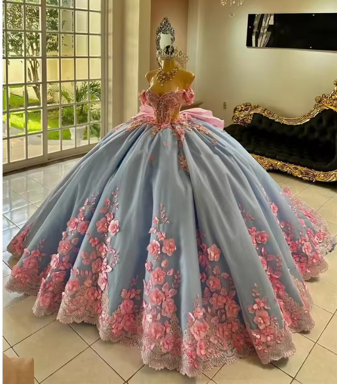 15 dresses pink and blue PR22021 Princesa Glow-in-the-Dark Quinceañera Dress Light Blue/Light Pink /  00 main image 0