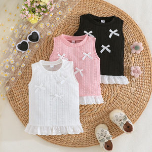Ropa para Niños, Conjunto de Tres Piezas para Bebé Niña, Top sin Mangas con Lazo, Estampado Floral, Camiseta Básica para Recién Nacida - Product Image 1