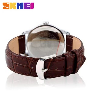 Montre-bracelet <span class=keywords><strong>Skmei</strong></span> 9058 pour homme et femme, décontractée, en acier inoxydable, simple, de luxe, à quartz, avec bracelet en cuir, tendance, avec date - Product Image 6